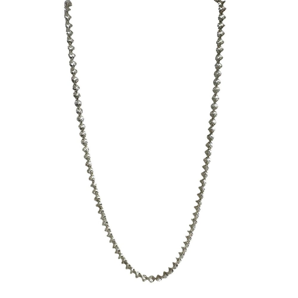 Mod Vintage Silver Tone Brushed Texture Oval Bead Chain Long Necklace 30"